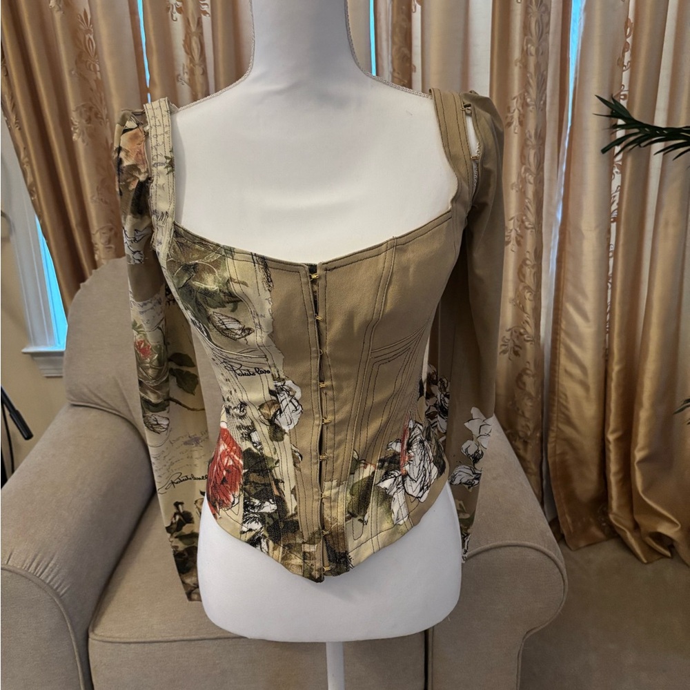 Roberto Cavalli Beige Floral Corset Blouse
